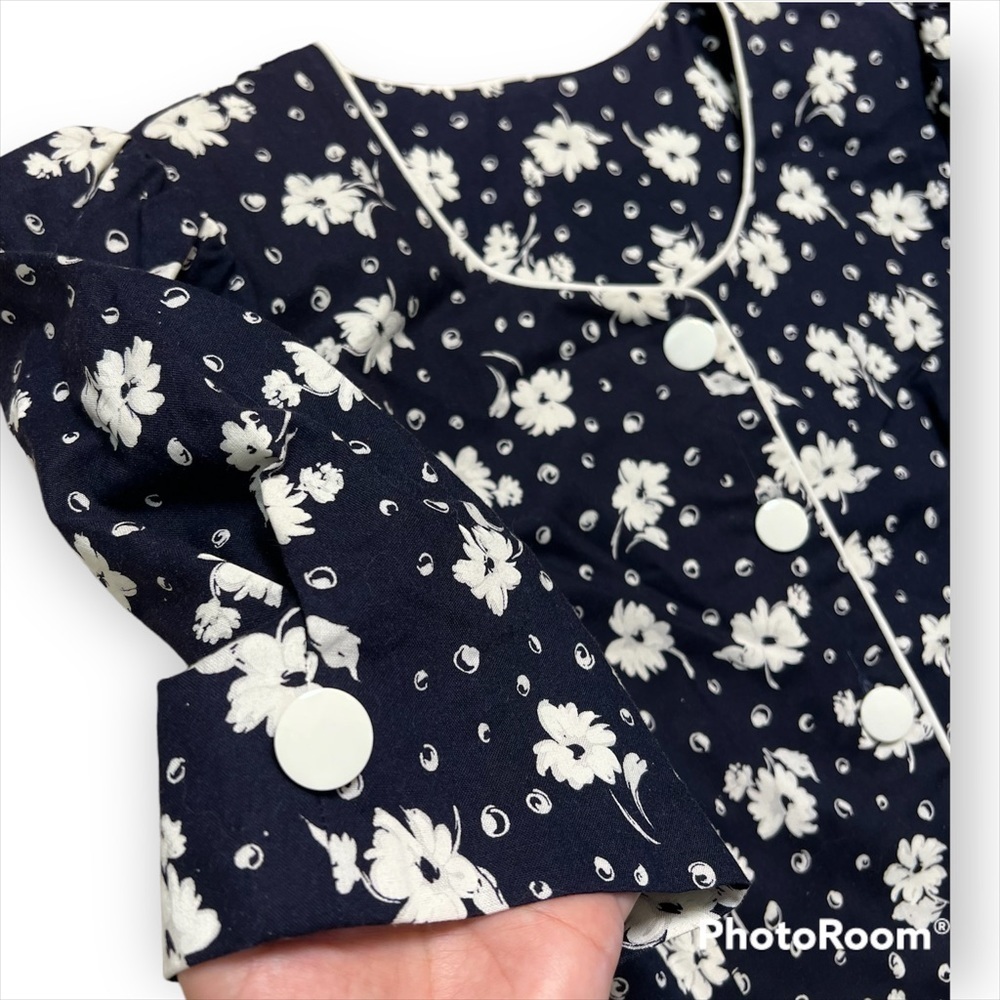 EJM ltd. Vintage 70’s-80’s floral print drop waist pliseé cotton romper, sz 12 - Picture 5 of 12